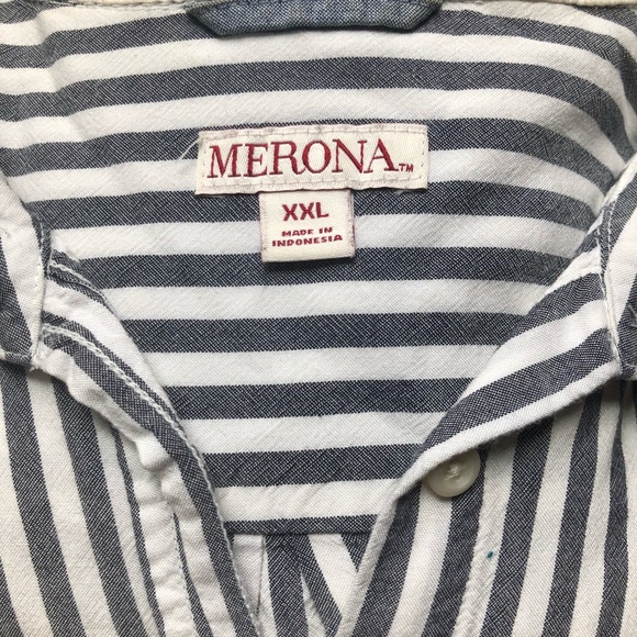 Stripey Slouchy Grey and White Button-Up - Picture 3 of 3